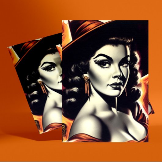 Retro-Hexen-Pin-up Postkarte