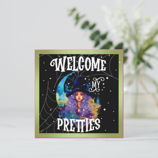Retro Hexenhauty Halloween Karten (Stehend Vorderseite)