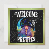 Retro Hexenhauty Halloween Karten (Vorderseite)