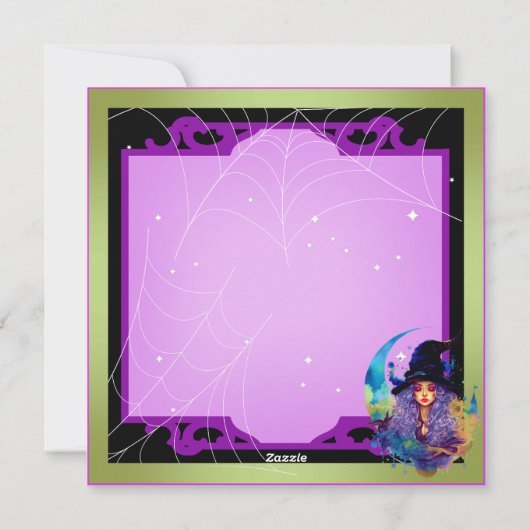 Retro Hexenhauty Halloween Karten (Rückseite)