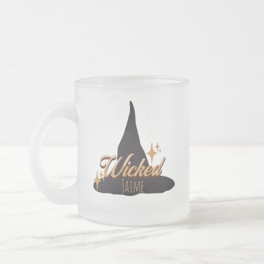 Retro-Hexenhut Böser Name Mattglastasse (Links)