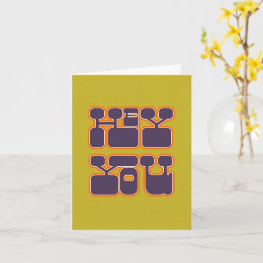 Retro Hey, du Lila grün Karte (Gelbe Blume)