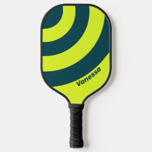 Retro HI VIS Gelb Drei-Kreis-Streifen mit Namen Pickleball Schläger