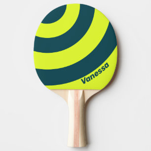 Retro HI VIS Gelb Drei-Kreis-Streifen mit Namen Tischtennis Schläger