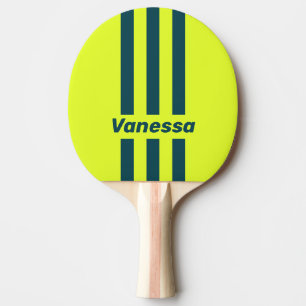Retro HI VIS Gelb Drei Pin Streifen mit Namen Tischtennis Schläger
