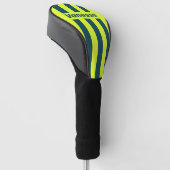 Retro HI VIS Yellow Three Pin Stripes with Name Golf Headcover (angewinkelt)