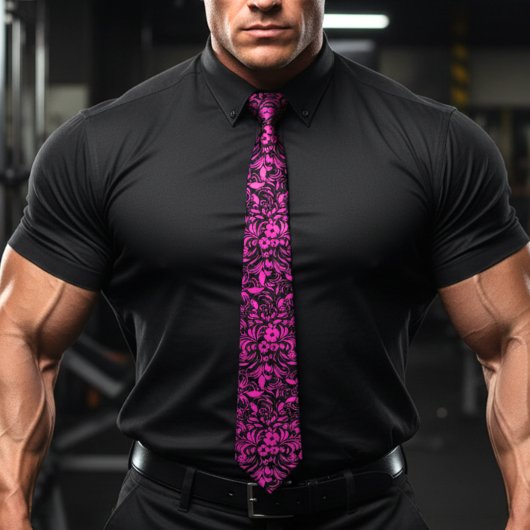 Retro Hibiskus Fuchsia Hawaiianisches Muster Krawatte