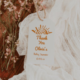 Retro hier kommt die auf die Hand gezogene Babydus Geschenkanhänger