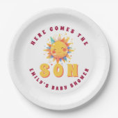 Retro Hier kommt die Son Boy Baby Dusche Pappteller (Vorderseite)