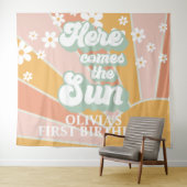 Retro Hier kommt die Sonne Daisy Sonnenschein Gebu Wandteppich (Beispiel (Horizontal))