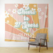 Retro Hier kommt die Sonne Daisy Sonnenschein Gebu Wandteppich (Beispiel (Horizontal))