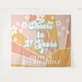 Retro Hier kommt die Sonne Daisy Sonnenschein Gebu Wandteppich (Vorderseite (Horizontal))