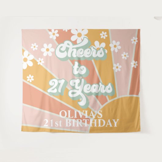 Retro Hier kommt die Sonne Daisy Sonnenschein Gebu Wandteppich (Vorderseite (Horizontal))