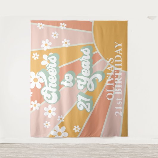 Retro Hier kommt die Sonne Daisy Sonnenschein Gebu Wandteppich (Vorderseite)