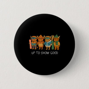 Retro Highland Cow Skifahren Vintage Bis Zum Schne Button