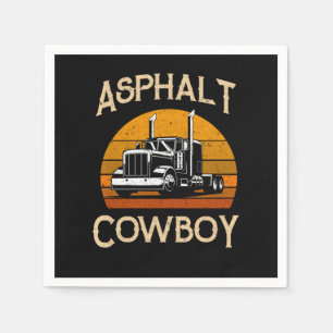 Retro Highway Trucker Road Truck Driver Asphalt Co Serviette