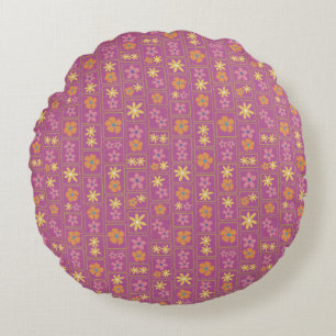 Retro Himbeer-Patchwork-Blumen 40,6 cm Rundes Kissen