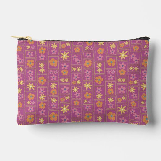 Retro Himbeer-Patchwork-Blumen Klein Zubehörtasche (Vorderseite)