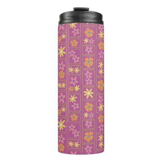 Retro Himbeer-Patchwork-Blumenmuster Thermosbecher (Vorderseite)