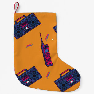 Retro-Hintergrund im Stil der 80er Jahre, farbenfr Kleiner Weihnachtsstrumpf
