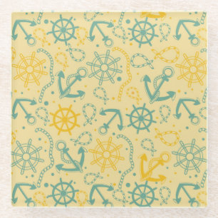 Retro Hintergrund mit Anker, Seile Glasuntersetzer