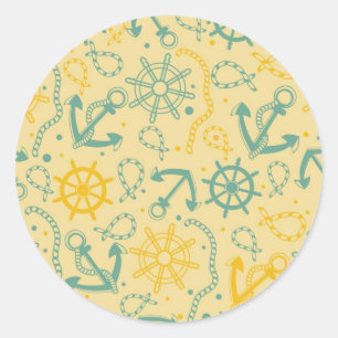 Retro Hintergrund mit Anker, Seile Runder Aufkleber