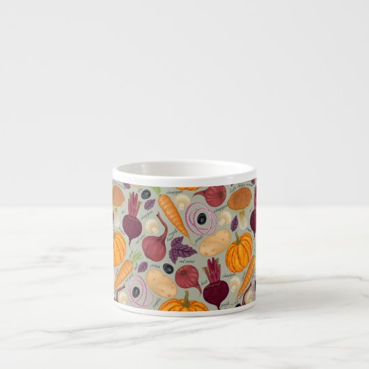 Retro Hintergrund vom Frischgemüse Espressotasse (Vorderseite)