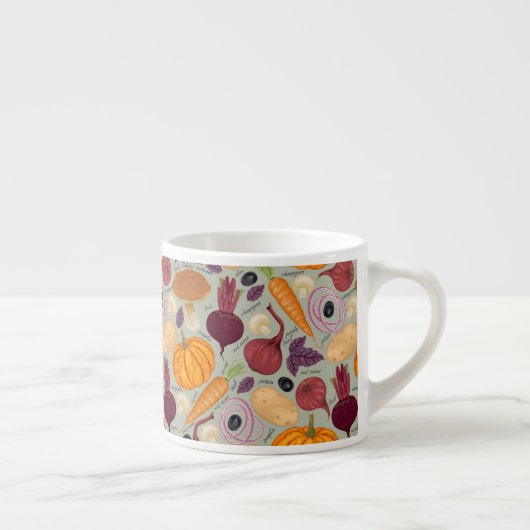 Retro Hintergrund vom Frischgemüse Espressotasse (Rechts)