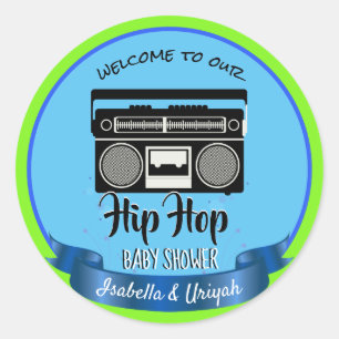 Retro Hip Hop Gender Reveal Baby Shower Runder Aufkleber