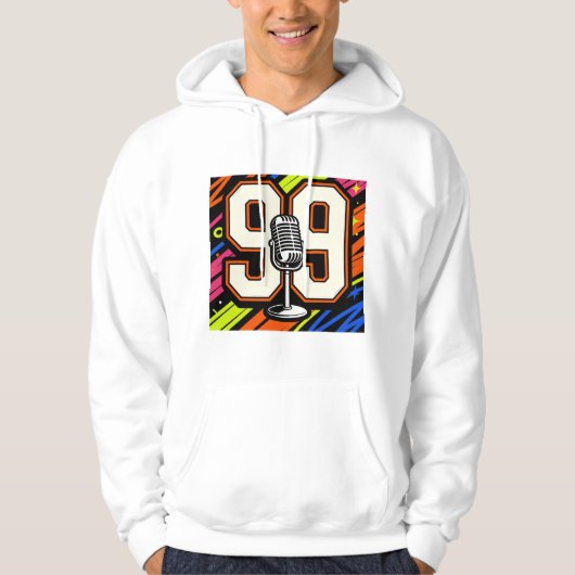 Retro Hip-Hop Graffiti 99 & Microphone White Hoodi Hoodie (Vorderseite)