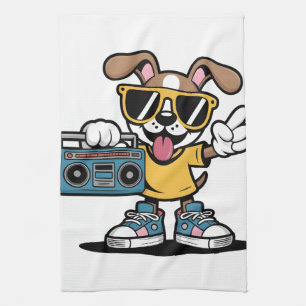 Retro Hip Hop Hund: Cooler Cartoon-Welpe Geschirrtuch