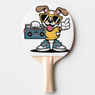 Retro Hip Hop Hund: Cooler Cartoon-Welpe Tischtennis Schläger