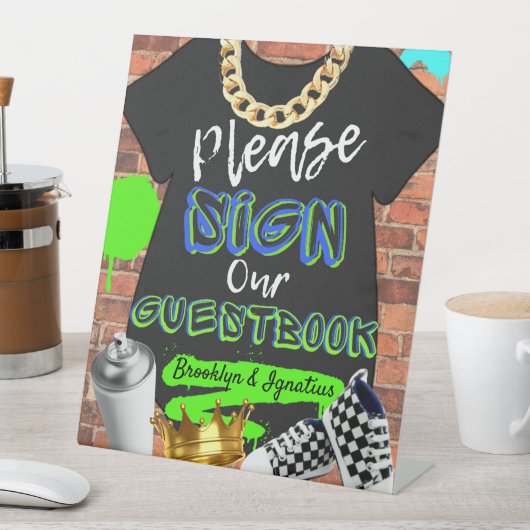 Retro Hip Hop Urban Unterschreiben Unser Gästebuch Sockelschild (In Situ)