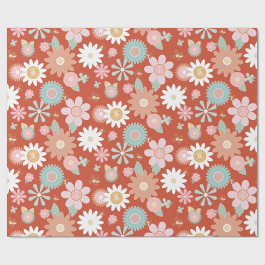 Retro Hippie 60er 70er Daisy Blume Blumendekoupage Geschenkpapier (Flach)