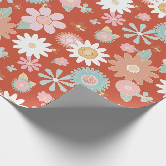 Retro Hippie 60er 70er Daisy Blume Blumendekoupage Geschenkpapier (Ecke)