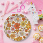 Retro Hippie 70er Blumenmuster Party Pappteller (Party)