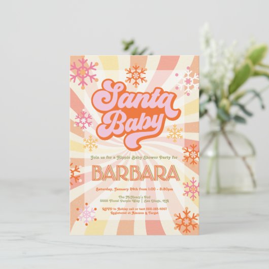 Retro Hippie 70er Jahre Groovy Santa Baby Dusche Einladung (Stehend Vorderseite)