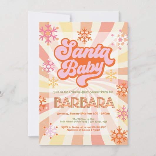 Retro Hippie 70er Jahre Groovy Santa Baby Dusche Einladung (Vorderseite)