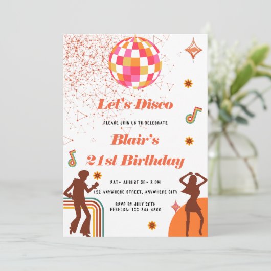 Retro Hippie 70's 60er Groovy Birthday Party Einladung (Stehend Vorderseite)