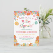 Retro Hippie 70's 60's Blume Power Baby Shower Einladung (Stehend Vorderseite)