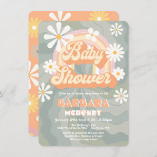 Retro Hippie 70's Rainbow Daisy Baby Shower Einladung