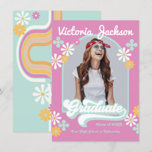 Retro-Hippie-Absolventen-Fotoankündigung Einladung