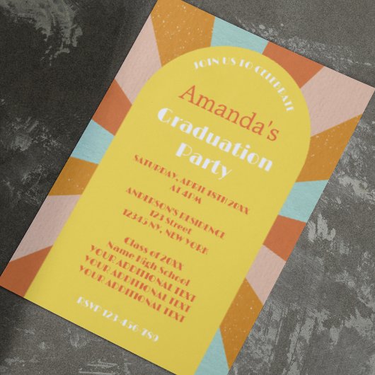 Retro Hippie Arch Foto 70er Peach Abschluss Einladung