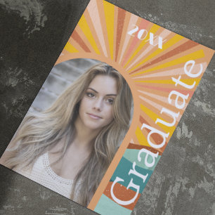 Retro Hippie Arch Foto 70er Peach Abschluss Einladung