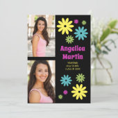 Retro Hippie Blume 2 Foto Abschluss Ankündigung (Stehend Vorderseite)