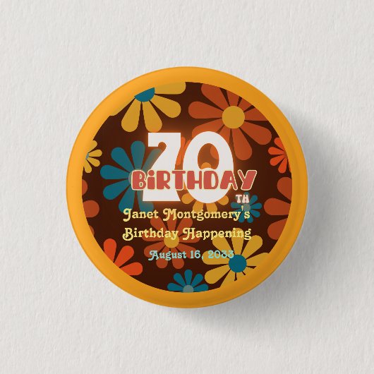 Retro Hippie Blume 70. Geburtstag Button (Vorderseite)