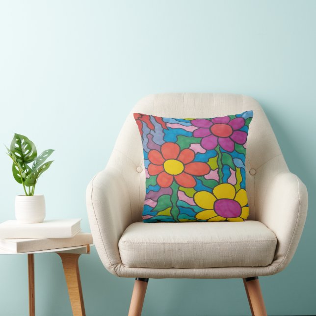 Retro Hippie Blume Art Kissen (Stuhl )