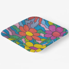 Retro Hippie Blume Art Pappteller