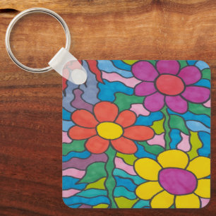 Retro Hippie Blume Art  Schlüsselanhänger