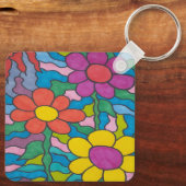Retro Hippie Blume Art Schlüsselanhänger (Rückseite)